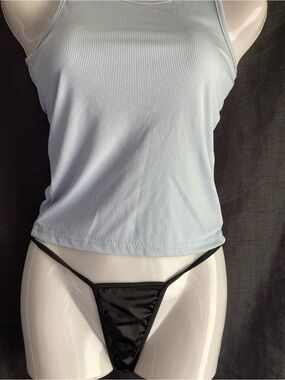 SHEIN Light Blue Ribbed High Neck Tank Top Size XXS/XS
